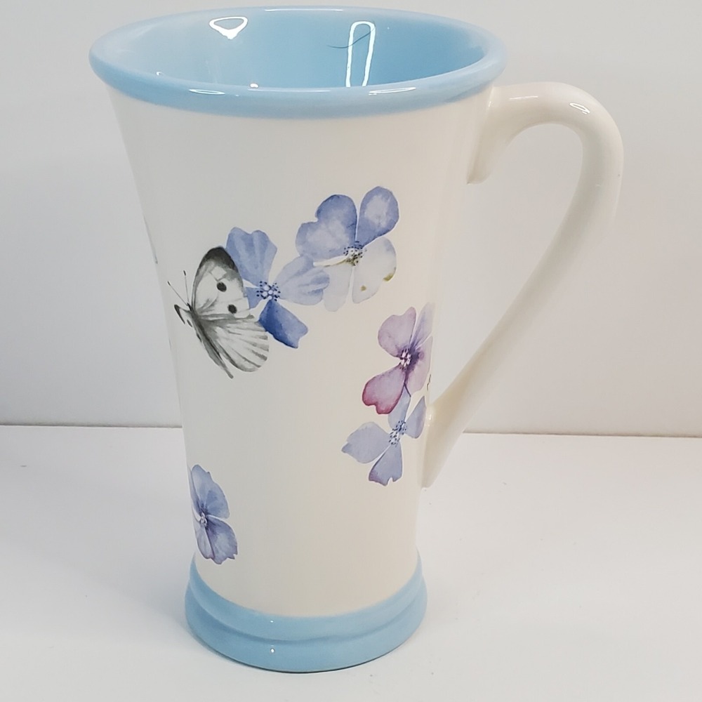 Marjolein Bastin Nature's Sketchbook Tall Coffee Mug Cup Blue Floral Butterfly